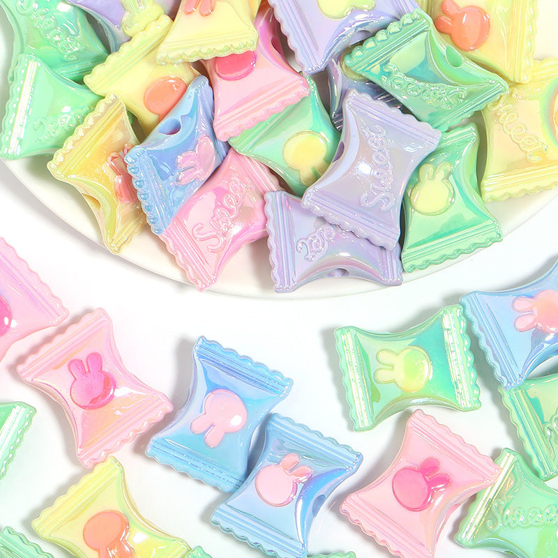 Wholesale 10pcs/pack Cream UV Coated Candy Color Acrylic Rabbit Candy Beads